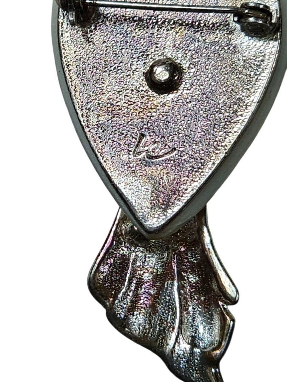 LC Angel Heart Pendant Silver Tone with Iridescent Mother-of-Pearl Heart VTG - Picture 3 of 5